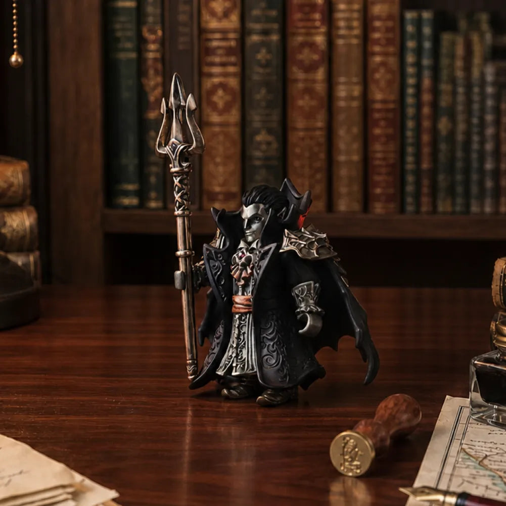 Nosferion on a desk in front of old books